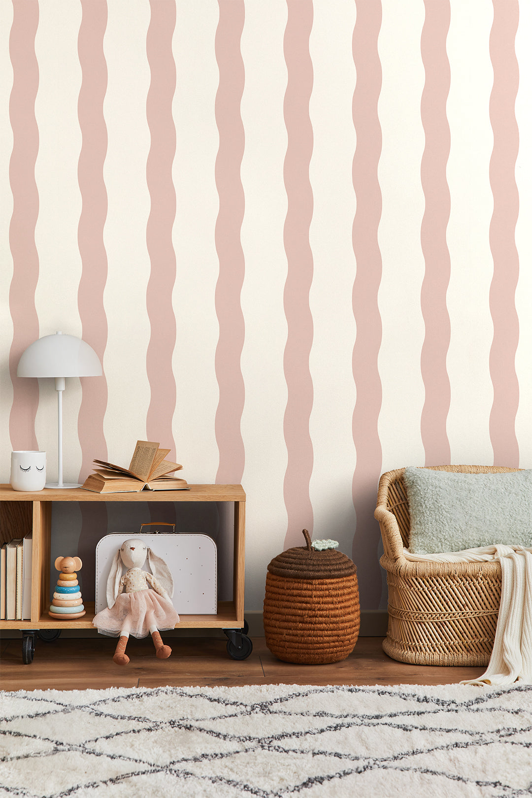 Wiggle Lines Wallpaper, Blush Pink