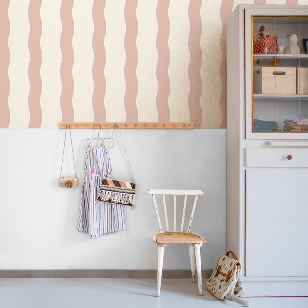 Wiggle Lines Wallpaper, Blush Pink
