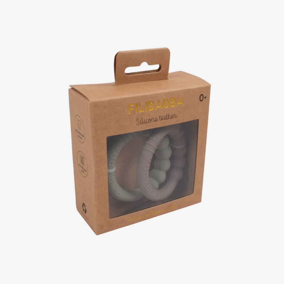 Silikon-Beißring 2er-Pack – Warmgrau + Ökologisch Grün