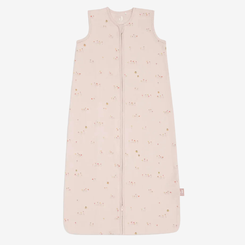 Pink baby sleeping bag with a zipper on a white background