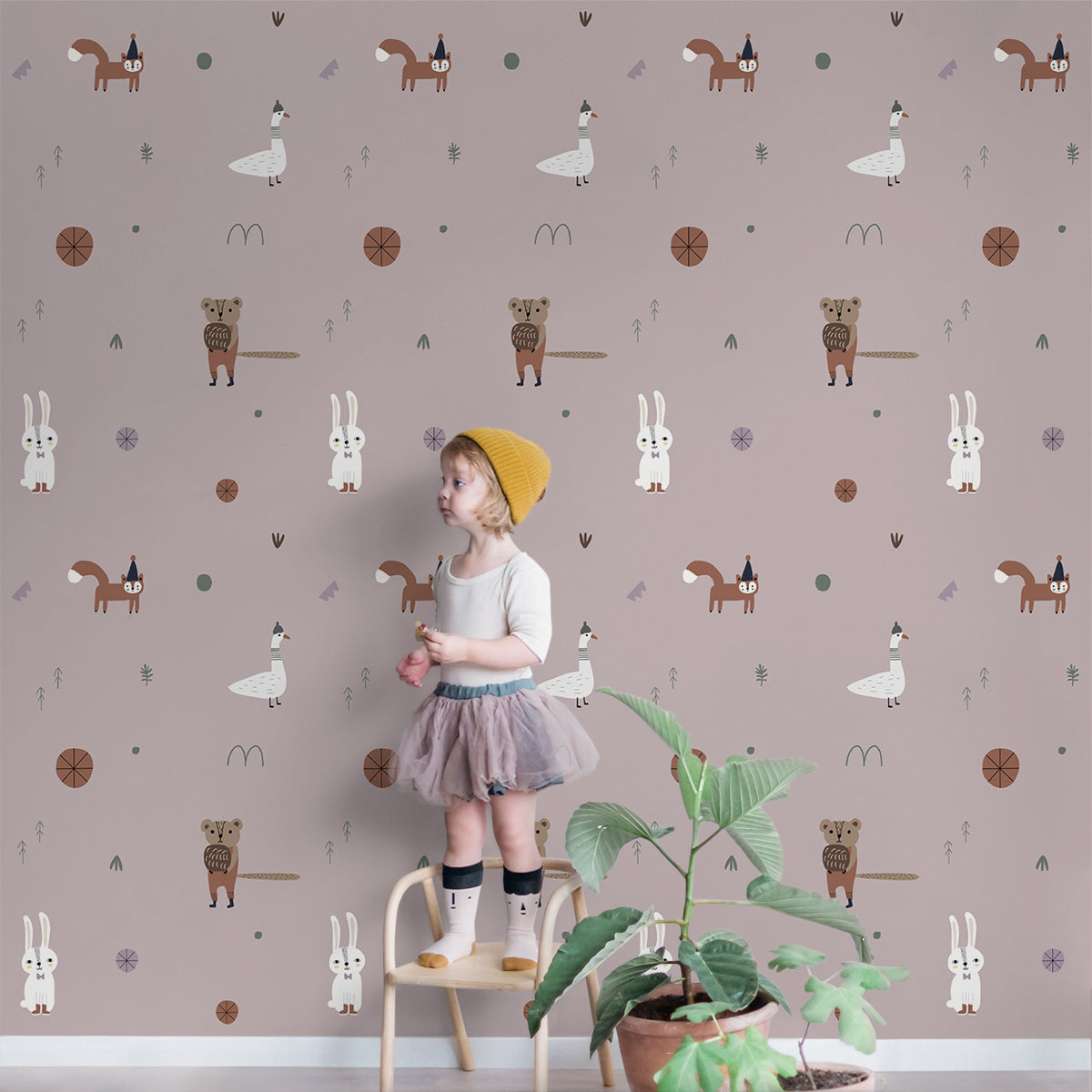 Forest Bunch Wallpaper, Plum